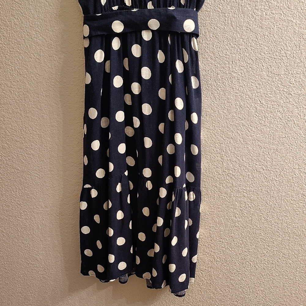 Monteau Sleeveless Polka Dot Linen Midi Dress Black White Sz L Dress B11  X - Picture 8 of 12